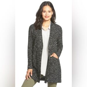 Eileen Fisher Collarless Micro Tweed Black and White Cardigan Jacket